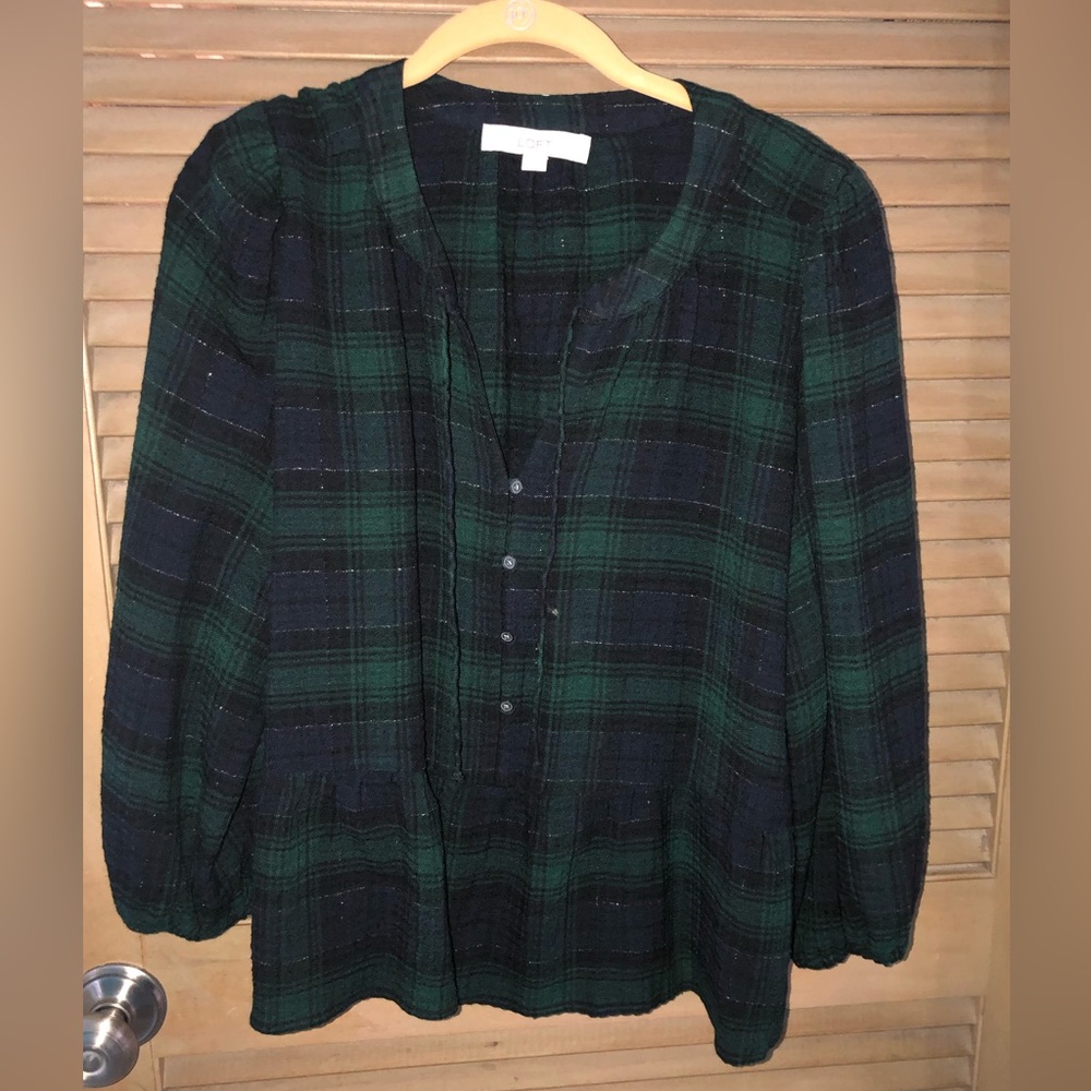 Womens Loft blue/green top large petite